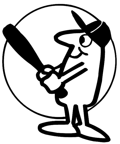 Comic man with baseball bat vinyl sticker. Customize on line. Sports 085-1198